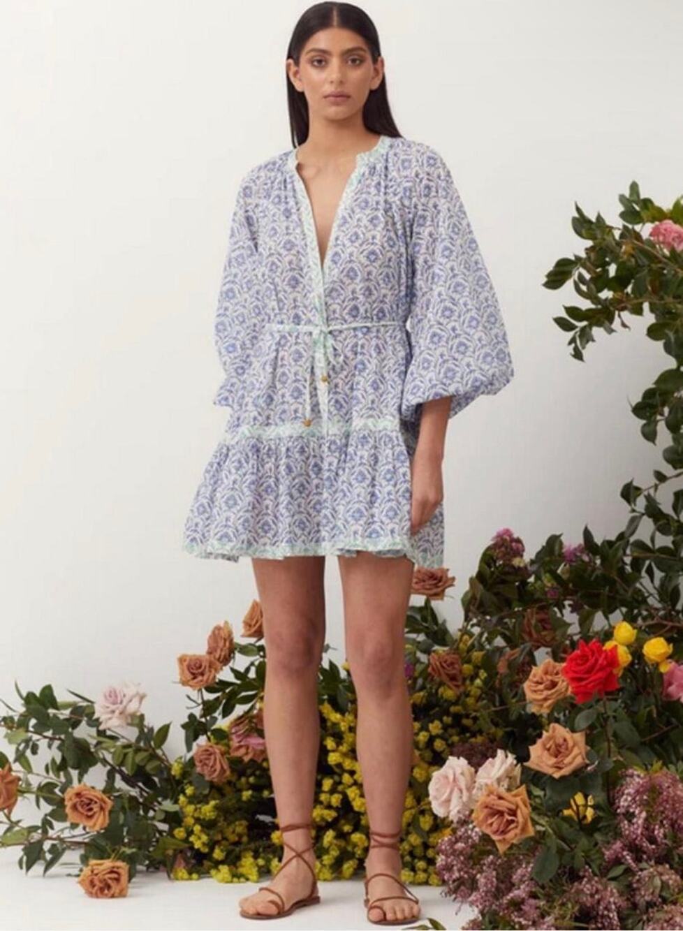 NEW Hannah Martine Floral Cotton Tiered Mini Shirtdress